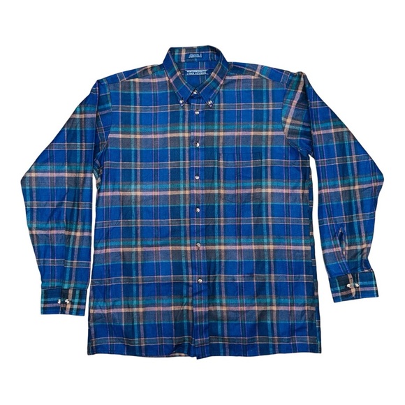 Van Heusen Blue and Green Casual Button Down Shirt Winter Weights - Picture 1 of 9
